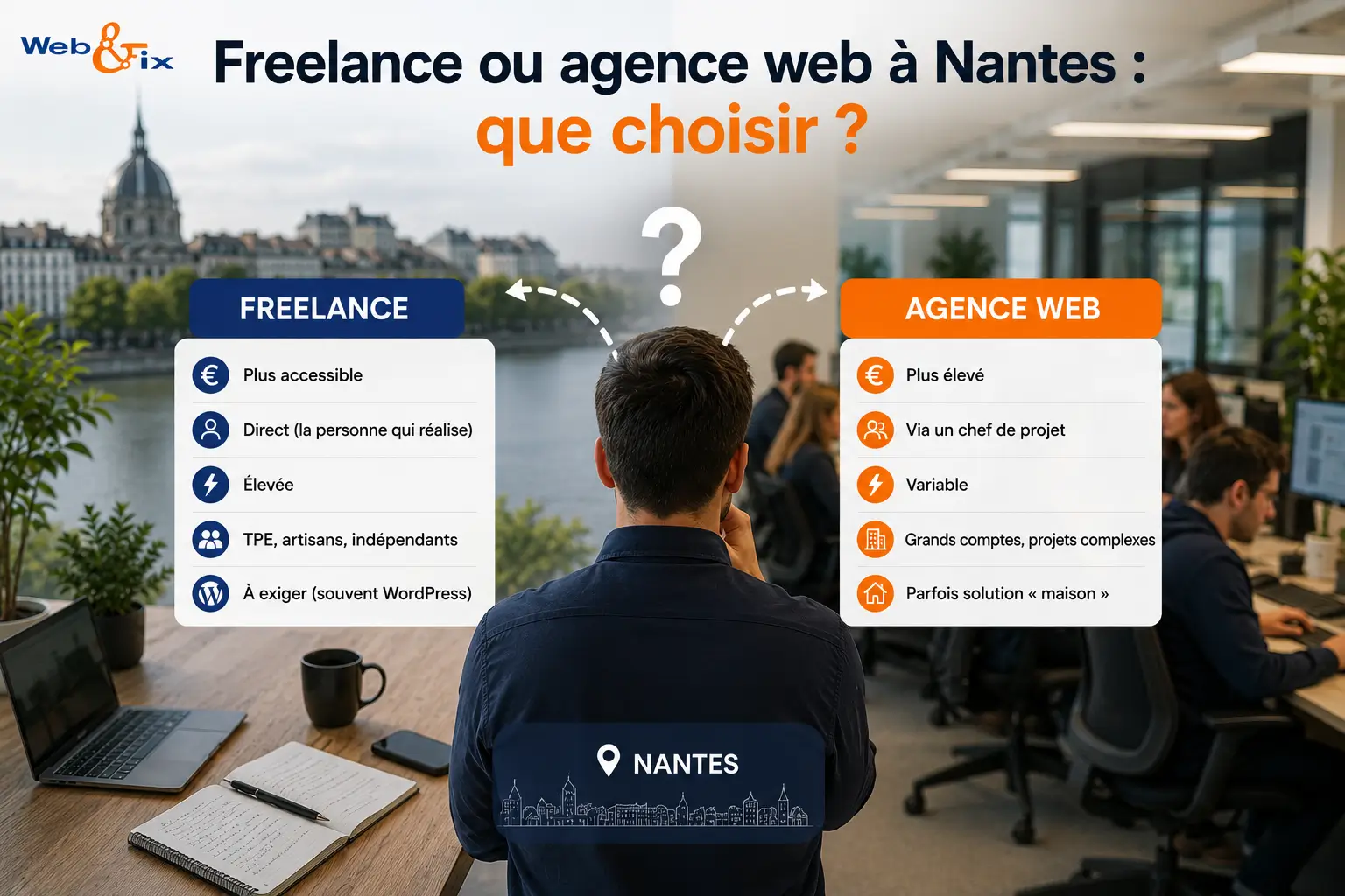 Freelance ou agence web à Nantes : comparaison entre un développeur freelance et une agence web pour choisir la meilleure solution selon votre projet