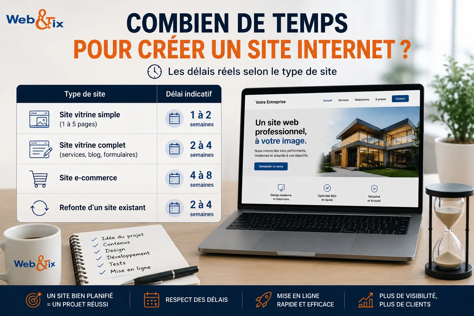 Combien de temps pour créer un site internet : délais indicatifs par type de site vitrine, e-commerce et refonte.