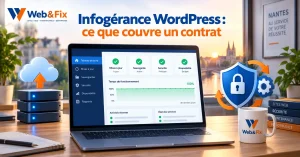 Tableau de bord de supervision d'un site WordPress infogéré par Web&Fix, avec sauvegardes et sécurité